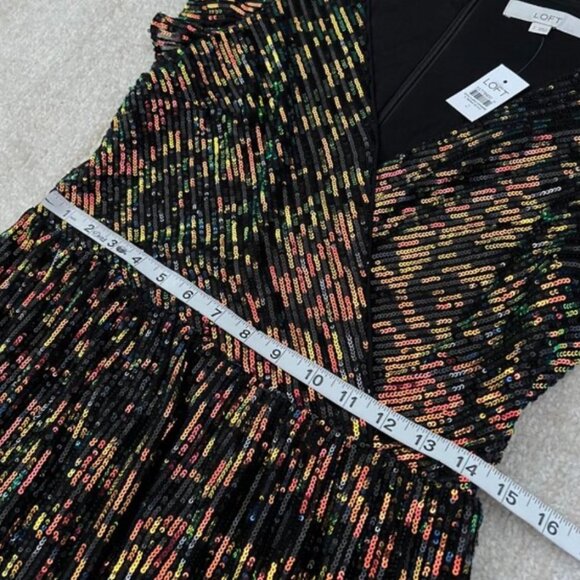 NWT - LOFT - long, tiered black dress with colorful sequins 2 - Picture 8 of 8